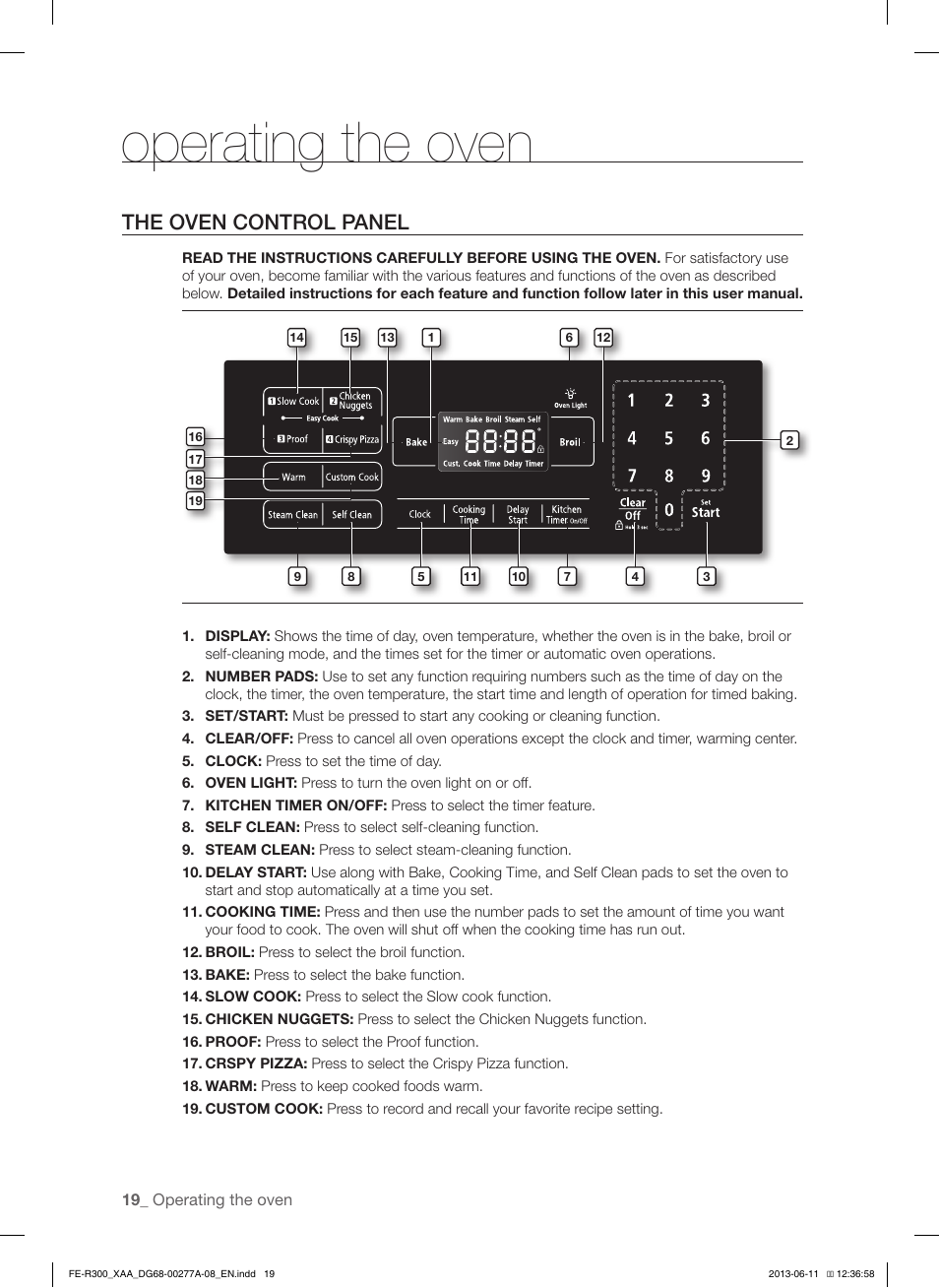 Operating the oven, The oven control panel | Samsung FE-R300SX-XAA User Manual | Page 20 / 44