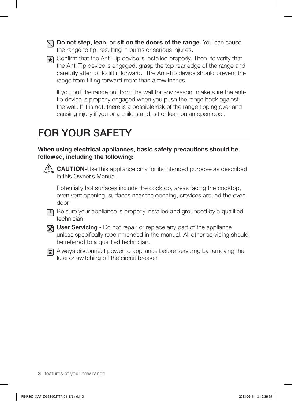 For your safety | Samsung FE-R300SX-XAA User Manual | Page 4 / 44