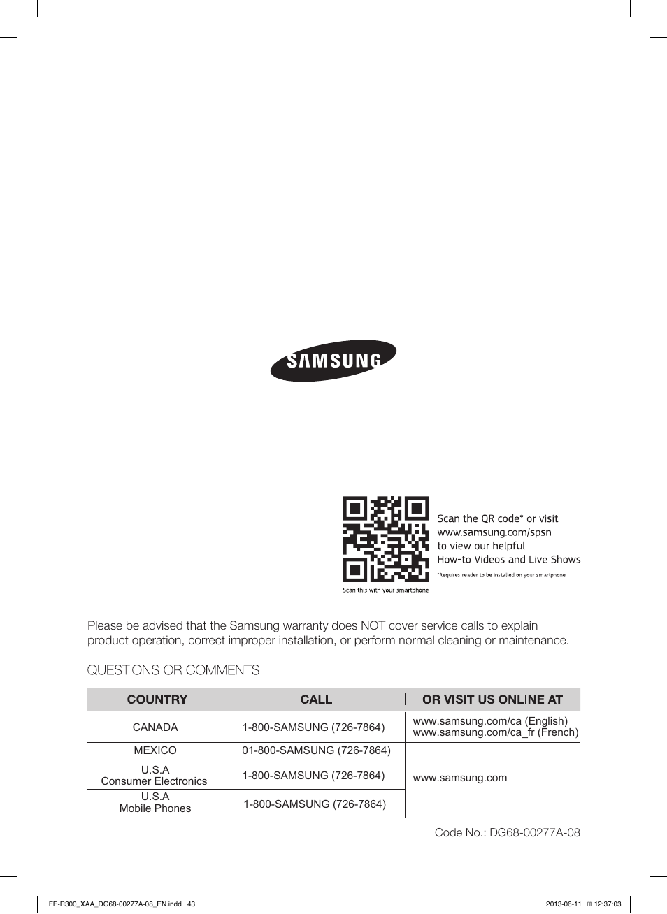 Samsung FE-R300SX-XAA User Manual | Page 44 / 44