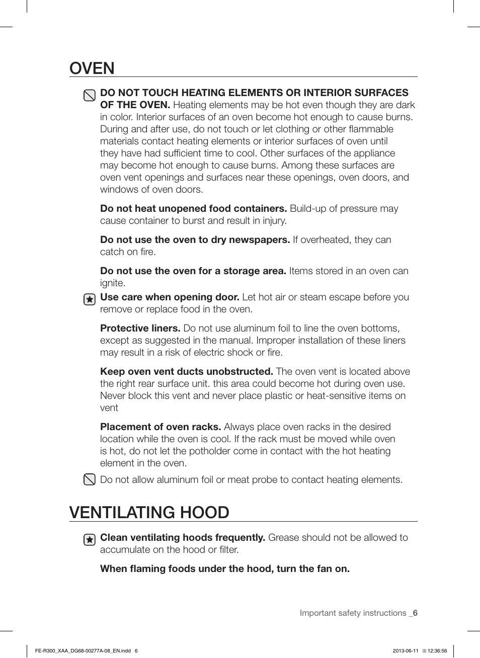 Oven, Ventilating hood | Samsung FE-R300SX-XAA User Manual | Page 7 / 44