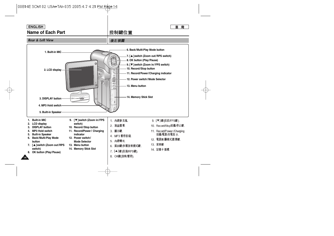 Name of each part | Samsung SC-M105S-XAC User Manual | Page 14 / 128