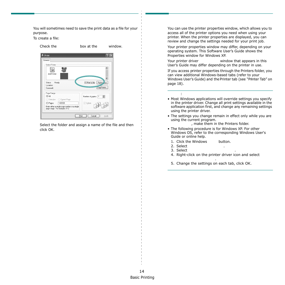 Printing to a file (prn), Printer settings, Printing to a file (prn) printer settings | Samsung SCX-6555N-XBG User Manual | Page 140 / 175