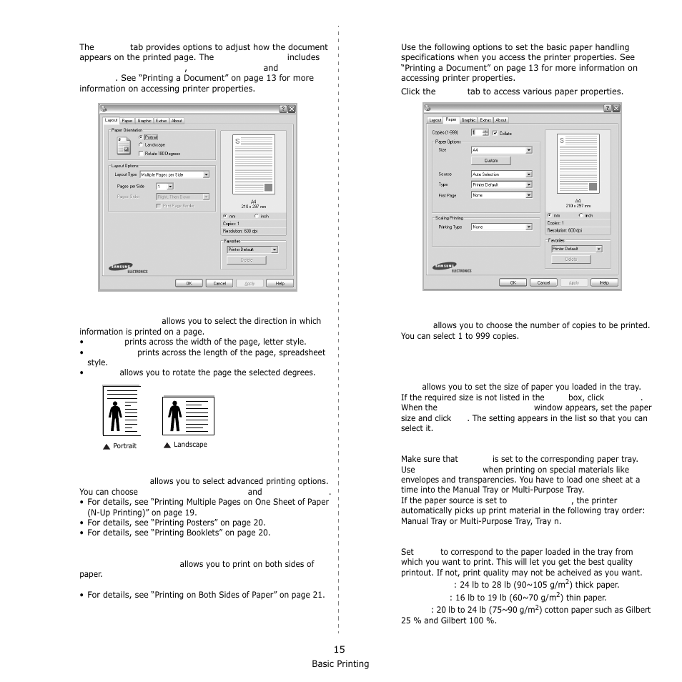 Layout tab, Paper tab, Layout tab paper tab | Layout tab - paper tab | Samsung SCX-6555N-XBG User Manual | Page 141 / 175