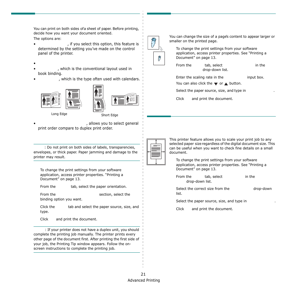 Printing on both sides of paper, Printing a reduced or enlarged document, Fitting your document to a selected paper size | See “printing a reduced or enlarged document” on, Fitting your document to a selected paper | Samsung SCX-6555N-XBG User Manual | Page 147 / 175