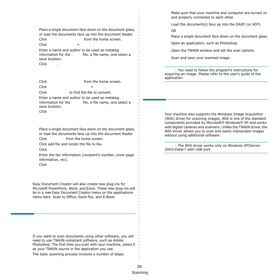 Plug-ins, Scanning process with twain- enabled software, Scanning using the wia driver | Scanning process with twain-enabled software | Samsung SCX-6555N-XBG User Manual | Page 156 / 175