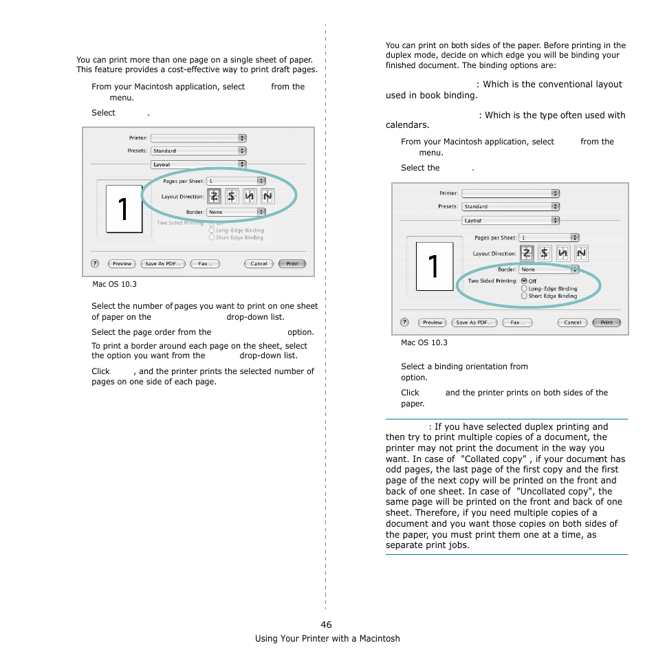 Duplex printing, Printing multiple pages on one sheet of paper | Samsung SCX-6555N-XBG User Manual | Page 172 / 175