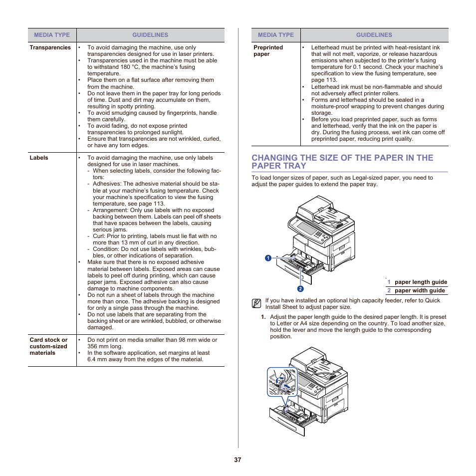 Changing the size of the paper in the paper tray | Samsung SCX-6555N-XBG User Manual | Page 37 / 175