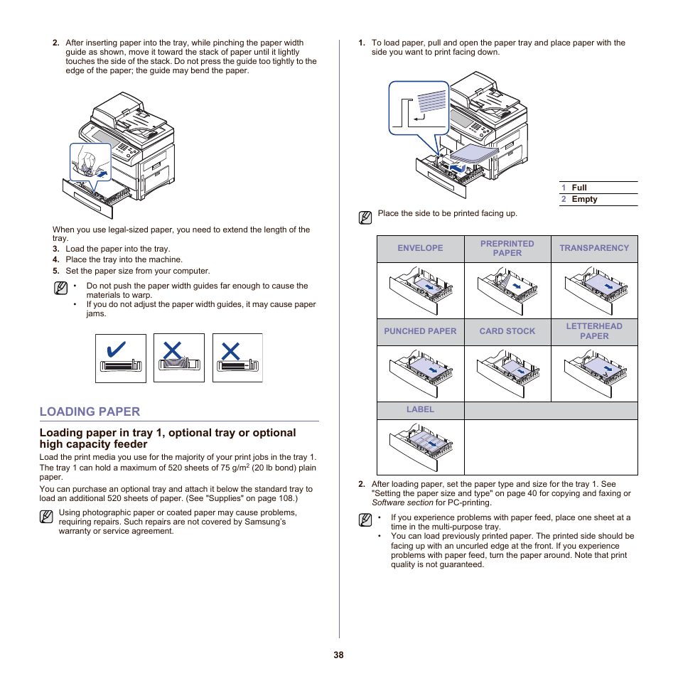Loading paper, 38 loading paper | Samsung SCX-6555N-XBG User Manual | Page 38 / 175