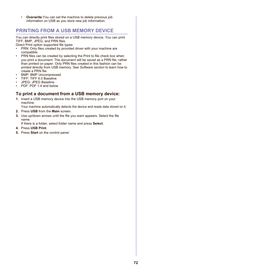 Printing from a usb memory device, To print a document from a usb memory device, 72 printing from a usb memory device | S. (see | Samsung SCX-6555N-XBG User Manual | Page 72 / 175