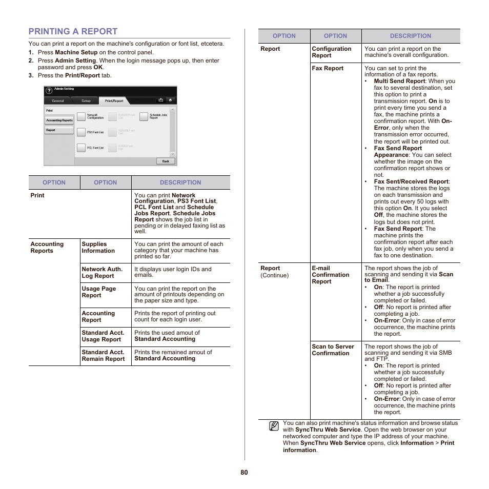 Printing a report, 80 printing a report, Rt. (see | Samsung SCX-6555N-XBG User Manual | Page 80 / 175