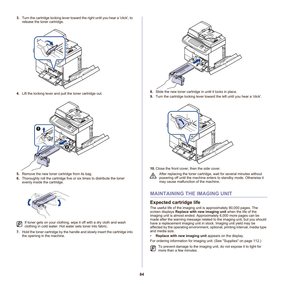 Maintaining the imaging unit, Expected cartridge life, 84 maintaining the imaging unit | Samsung SCX-6555N-XBG User Manual | Page 84 / 175