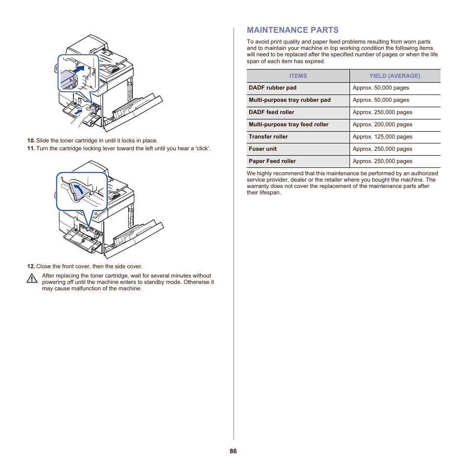 Maintenance parts, 86 maintenance parts | Samsung SCX-6555N-XBG User Manual | Page 86 / 175