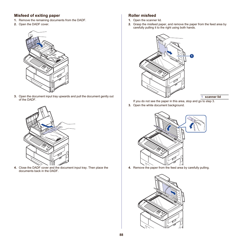 Misfeed of exiting paper, Roller misfeed, R to roller misfeed. (see "in | Samsung SCX-6555N-XBG User Manual | Page 88 / 175