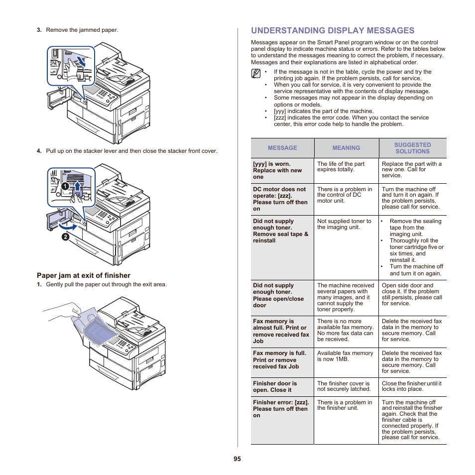 Understanding display messages, 95 understanding display messages, Ge. (see | Understanding display messages" on, See "in the multi, Purpose tray" on | Samsung SCX-6555N-XBG User Manual | Page 95 / 175