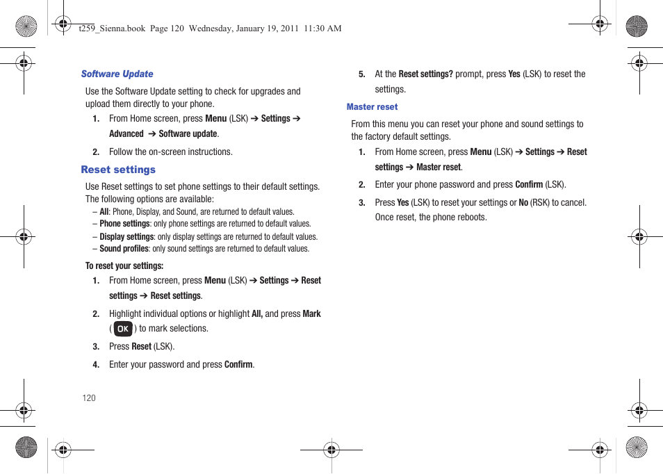 Reset settings | Samsung SGH-T259HBBTMB User Manual | Page 124 / 155