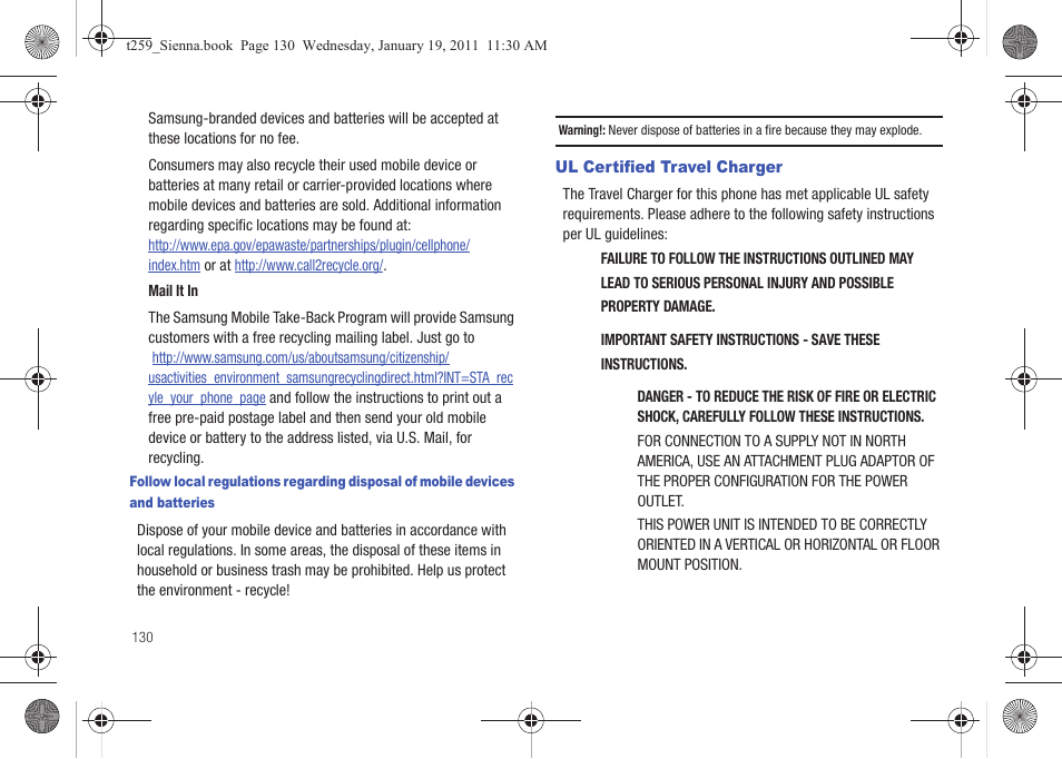 Ul certified travel charger | Samsung SGH-T259HBBTMB User Manual | Page 134 / 155