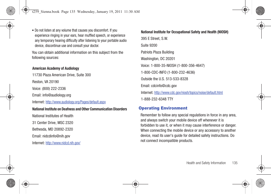 Operating environment | Samsung SGH-T259HBBTMB User Manual | Page 139 / 155