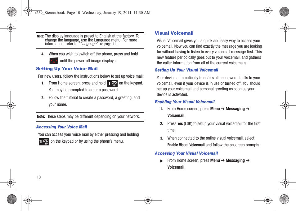 Setting up your voice mail, Visual voicemail, Setting up your voice mail visual voicemail | Samsung SGH-T259HBBTMB User Manual | Page 14 / 155