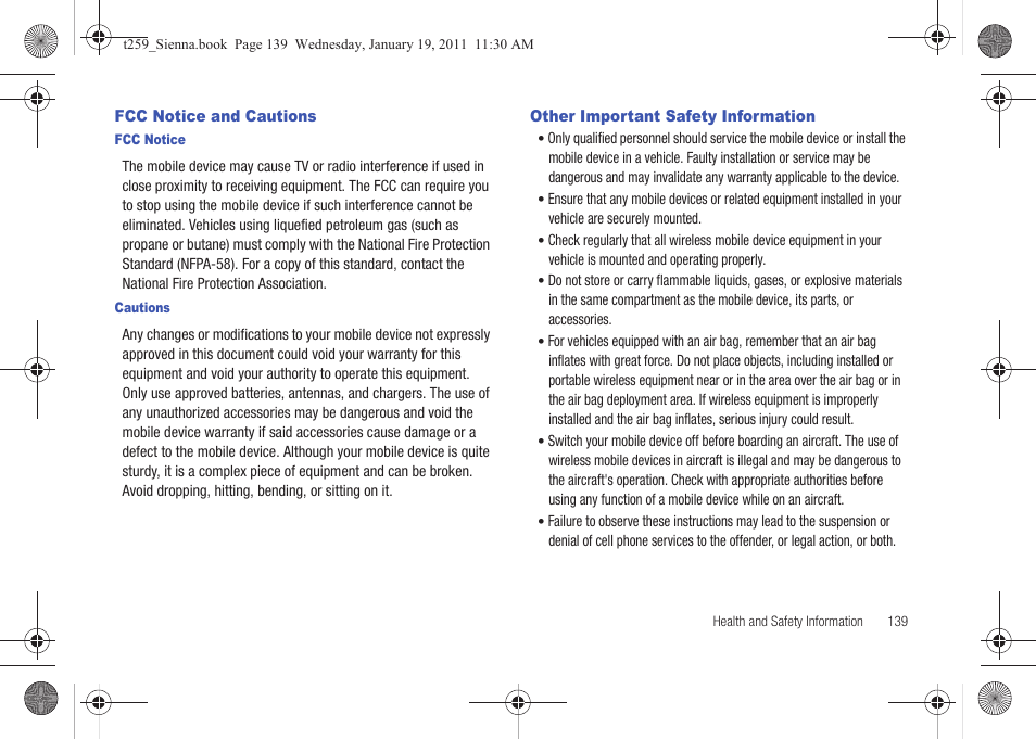 Fcc notice and cautions, Other important safety information | Samsung SGH-T259HBBTMB User Manual | Page 143 / 155