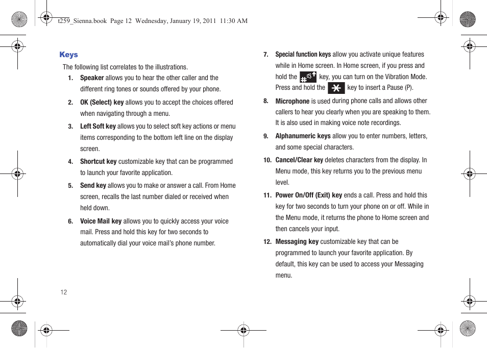 Keys | Samsung SGH-T259HBBTMB User Manual | Page 16 / 155