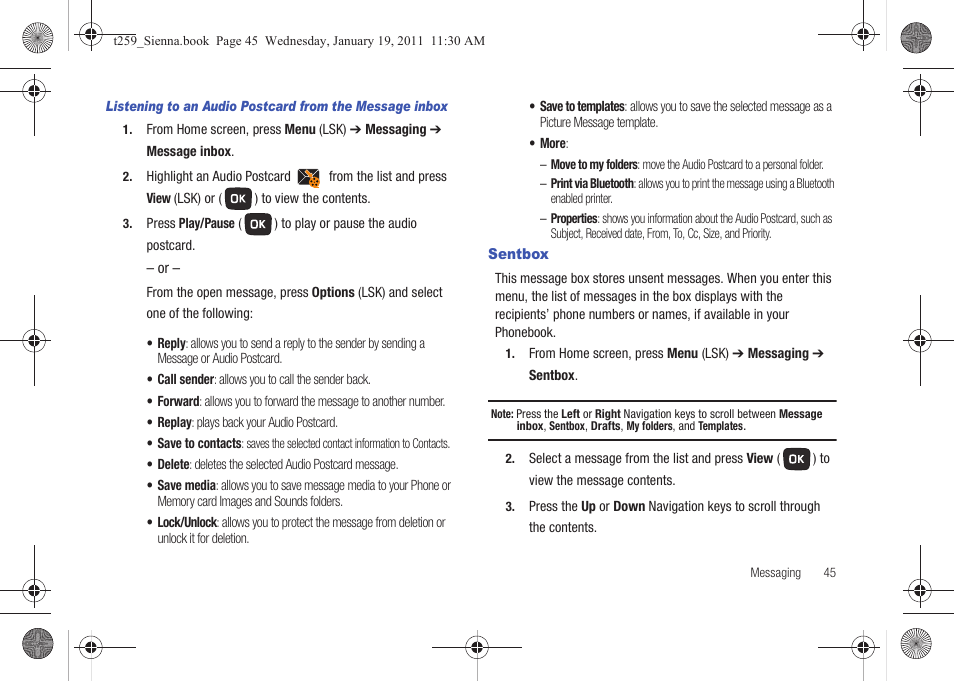 Sentbox | Samsung SGH-T259HBBTMB User Manual | Page 49 / 155