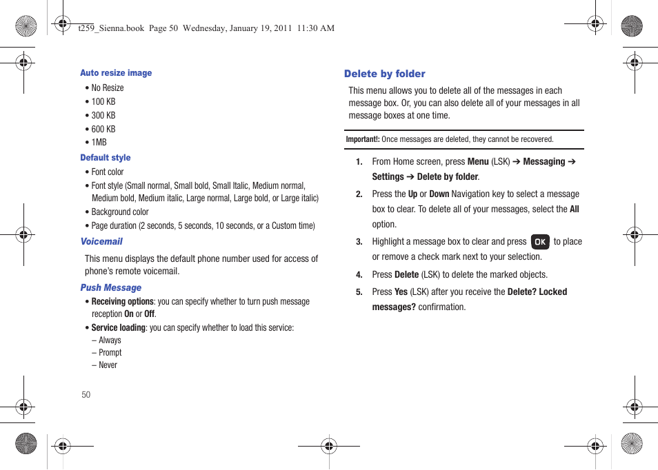 Delete by folder | Samsung SGH-T259HBBTMB User Manual | Page 54 / 155