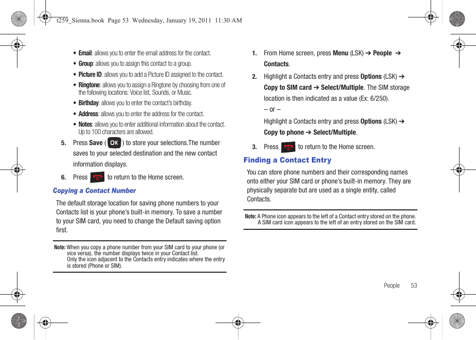 Finding a contact entry | Samsung SGH-T259HBBTMB User Manual | Page 57 / 155