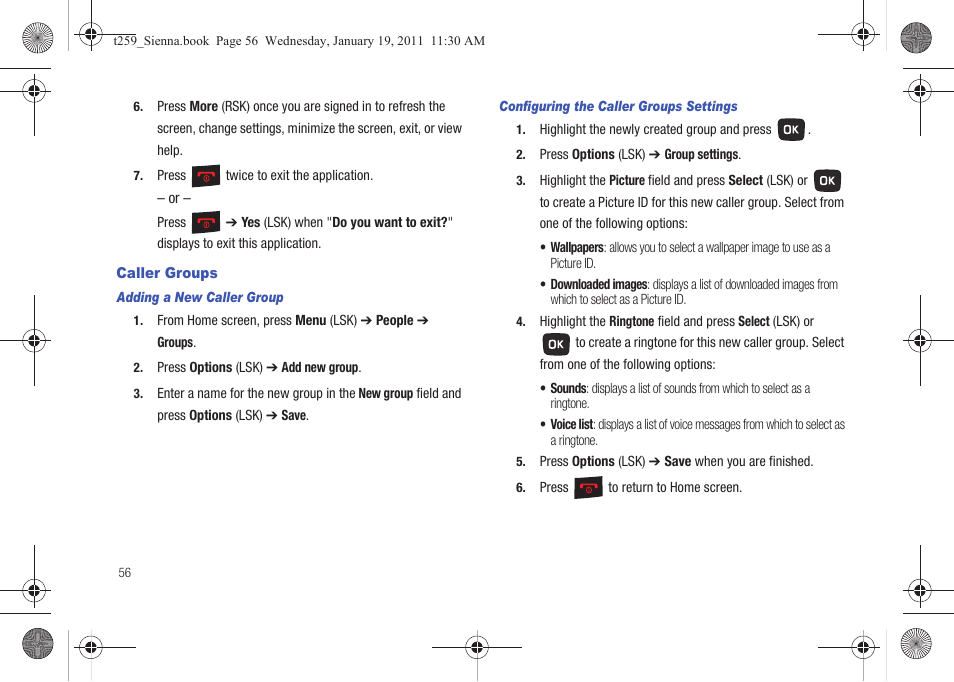 Caller groups | Samsung SGH-T259HBBTMB User Manual | Page 60 / 155