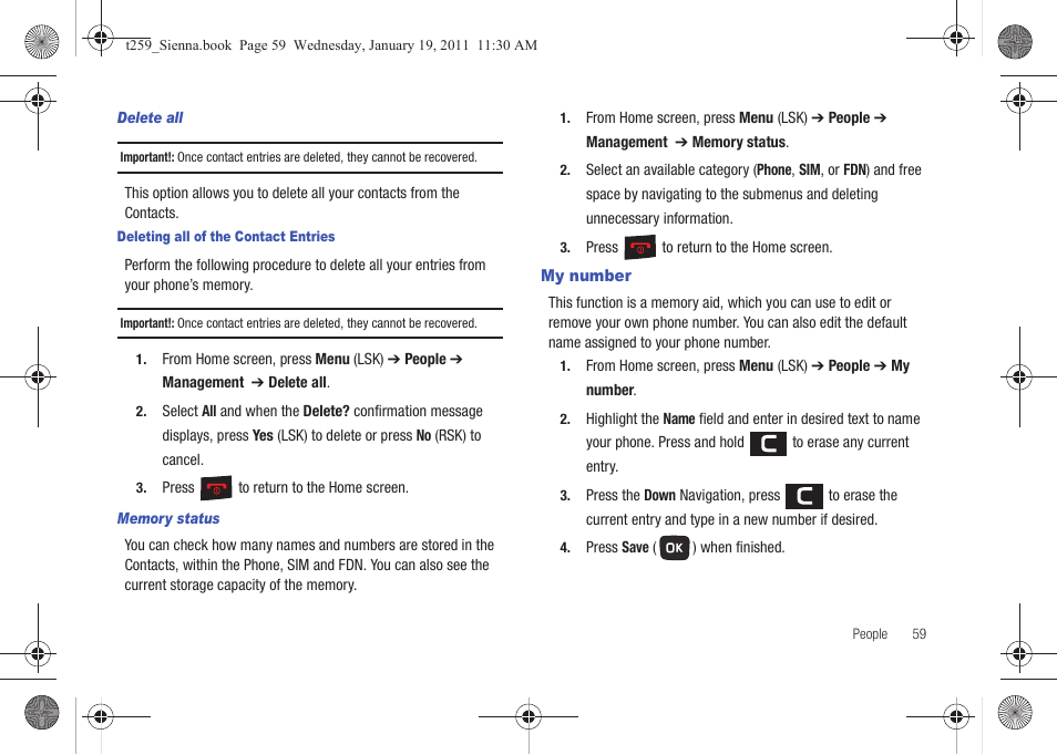 My number | Samsung SGH-T259HBBTMB User Manual | Page 63 / 155