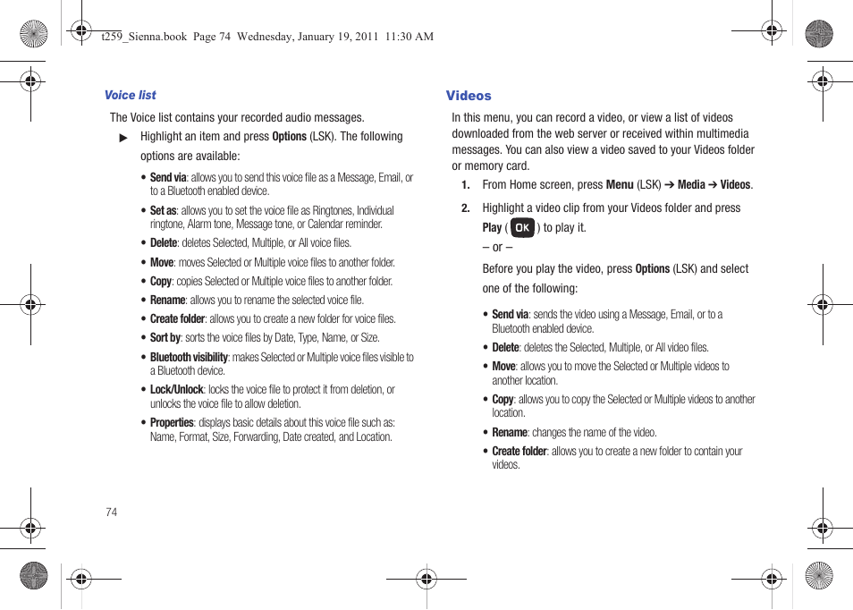 Videos | Samsung SGH-T259HBBTMB User Manual | Page 78 / 155