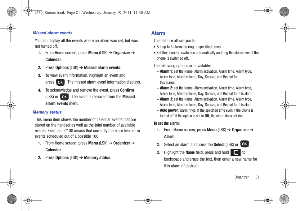 Alarm | Samsung SGH-T259HBBTMB User Manual | Page 85 / 155