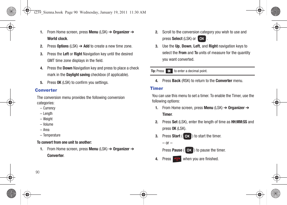 Converter, Timer, Converter timer | Samsung SGH-T259HBBTMB User Manual | Page 94 / 155