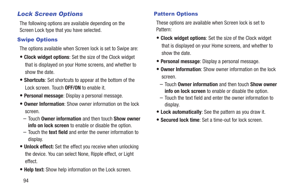 Lock screen options | Samsung SM-T537RYKAUSC User Manual | Page 100 / 126