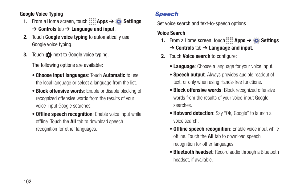 Speech | Samsung SM-T537RYKAUSC User Manual | Page 108 / 126