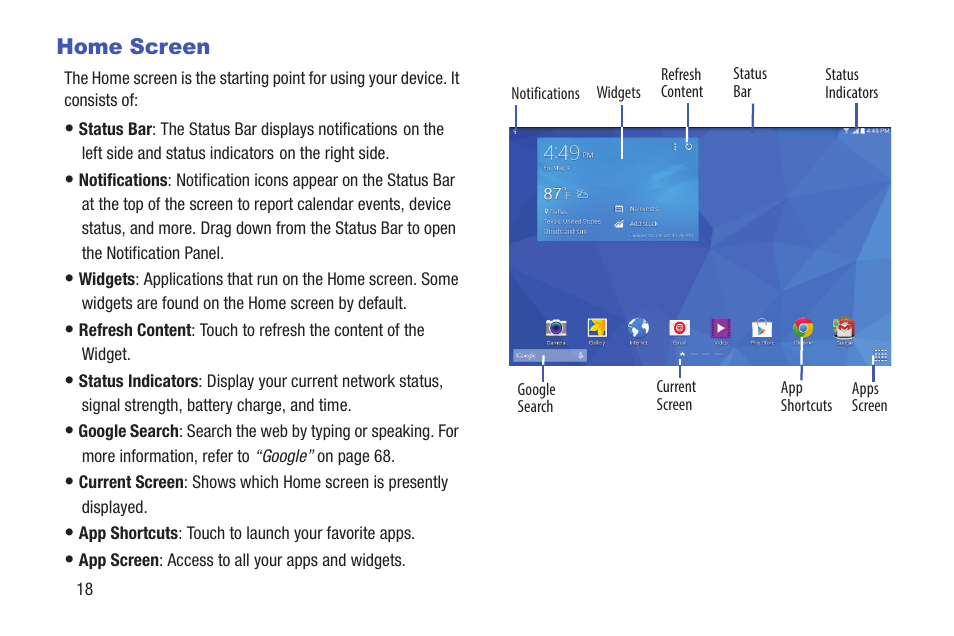 Home screen | Samsung SM-T537RYKAUSC User Manual | Page 24 / 126
