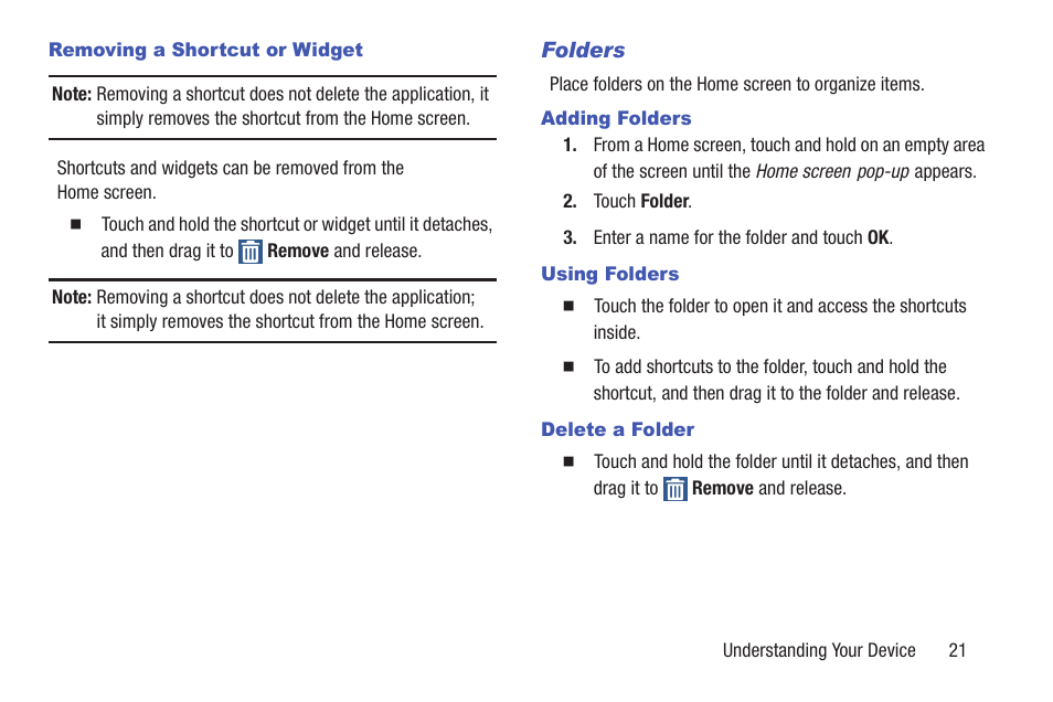 Folders | Samsung SM-T537RYKAUSC User Manual | Page 27 / 126