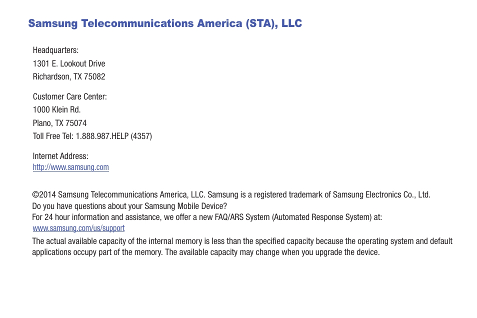Samsung telecommunications america (sta), llc | Samsung SM-T537RYKAUSC User Manual | Page 4 / 126