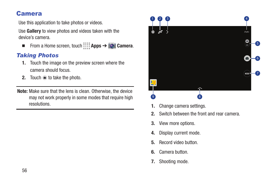 Camera, Taking photos | Samsung SM-T537RYKAUSC User Manual | Page 62 / 126