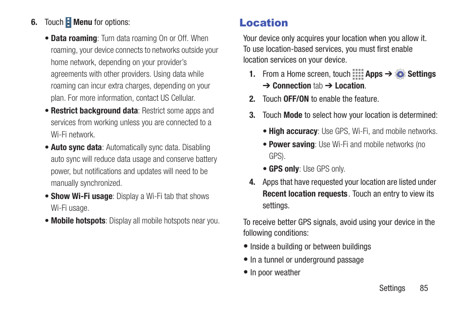 Location | Samsung SM-T537RYKAUSC User Manual | Page 91 / 126