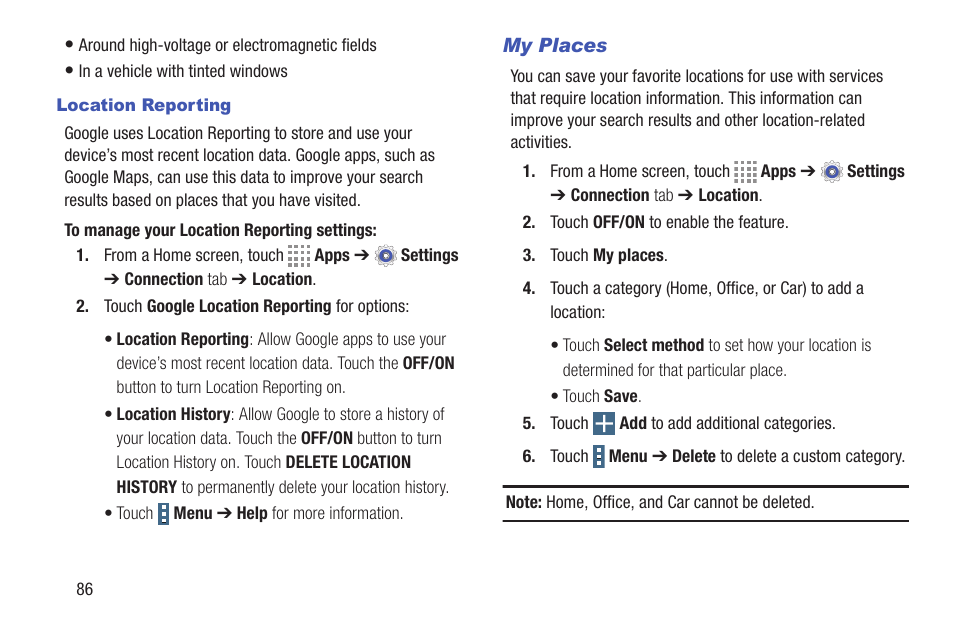 My places | Samsung SM-T537RYKAUSC User Manual | Page 92 / 126