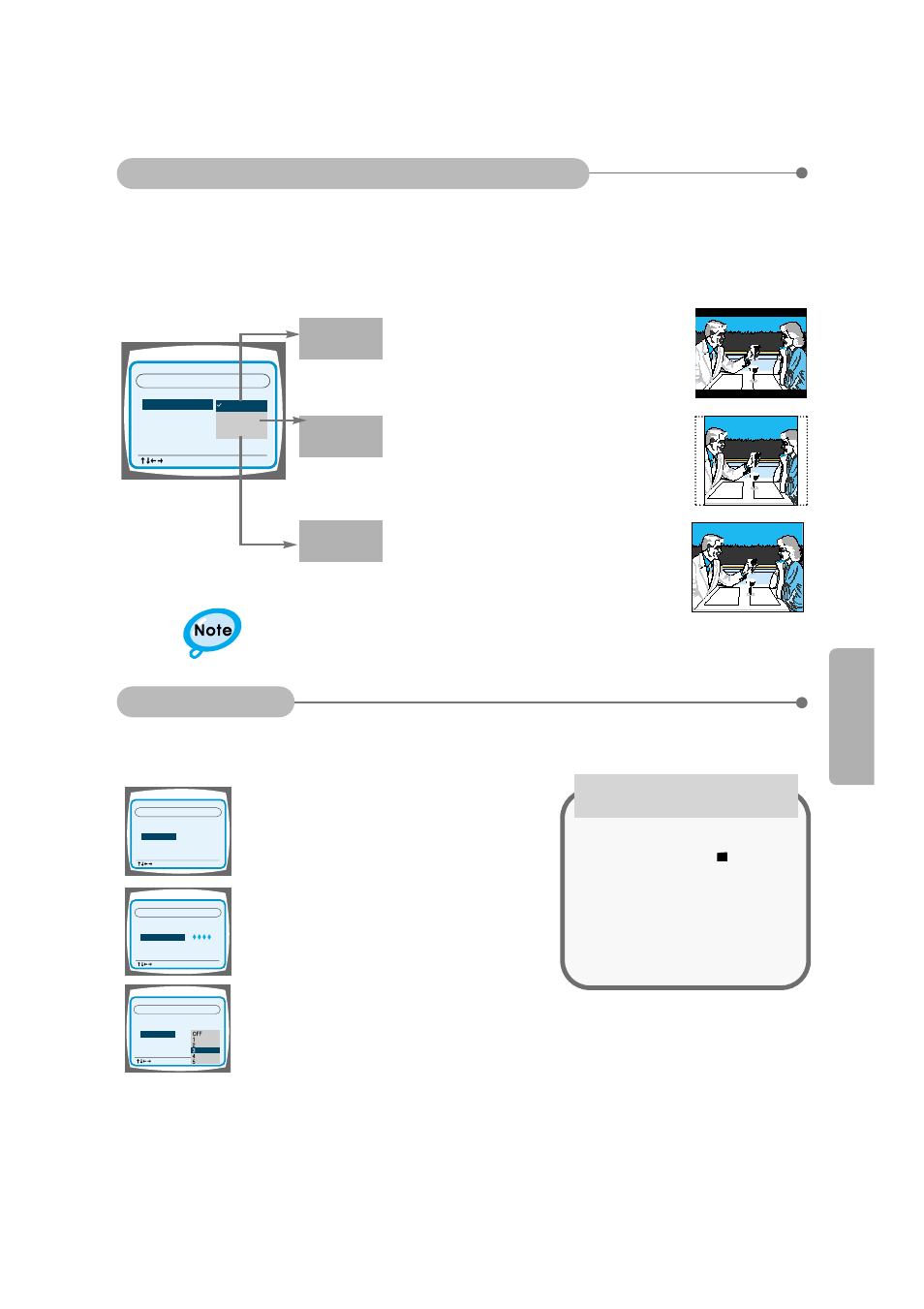 Rating level, Adjusting the tv aspect ratio (screen size), Setup | Select rating level, then press the enter button, Use the up/down, When the rating level password has been forgotten | Samsung HT-SK6 User Manual | Page 36 / 52