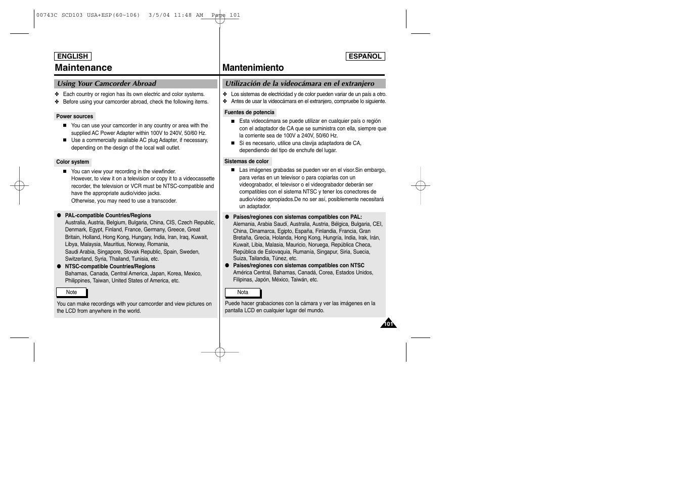 Mantenimiento maintenance | Samsung SC-D105-AFS User Manual | Page 101 / 107