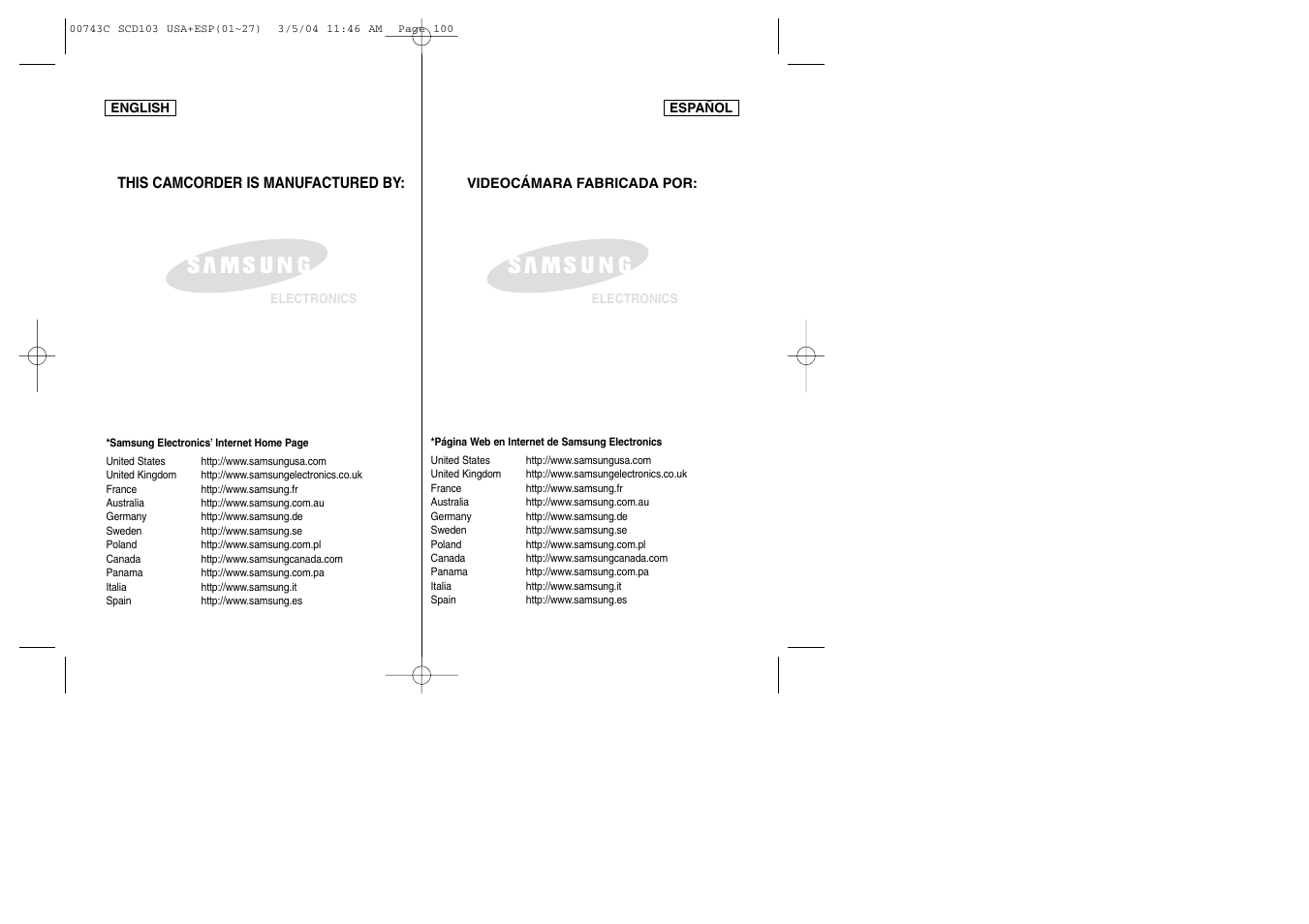 Samsung SC-D105-AFS User Manual | Page 107 / 107