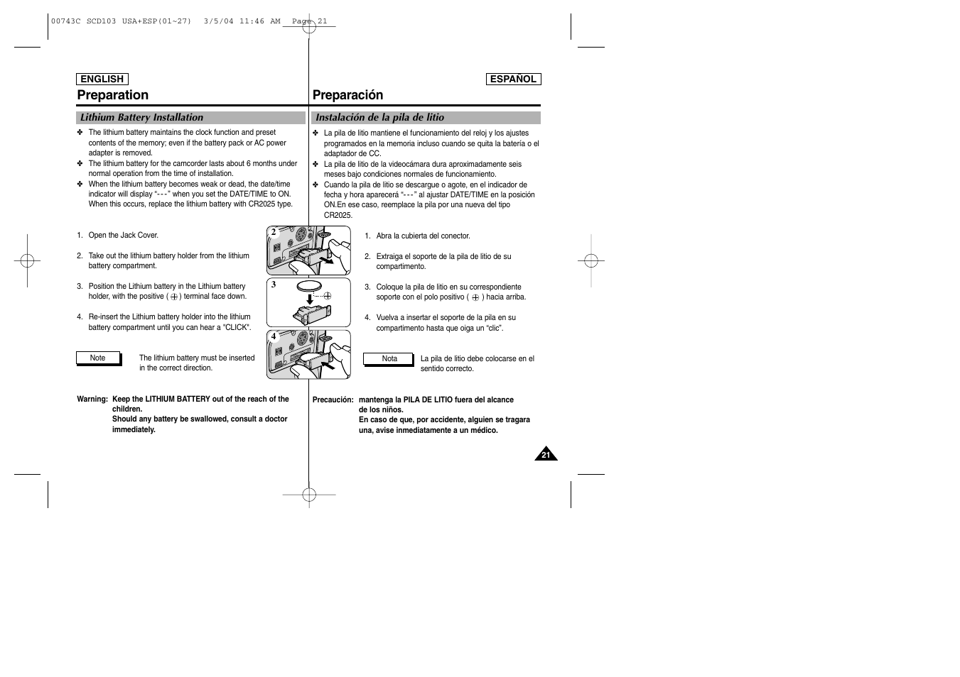 Preparación preparation | Samsung SC-D105-AFS User Manual | Page 21 / 107