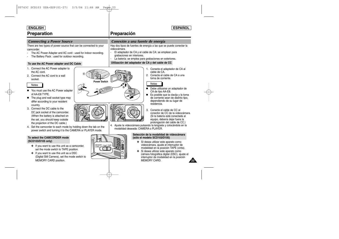 Preparación preparation | Samsung SC-D105-AFS User Manual | Page 23 / 107