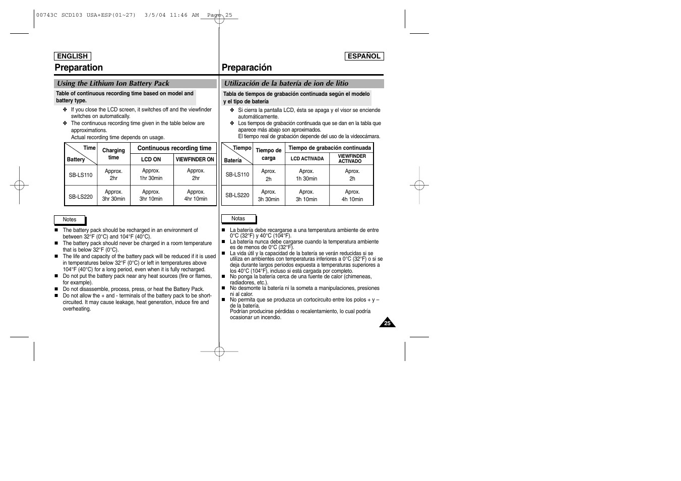 Preparación preparation | Samsung SC-D105-AFS User Manual | Page 25 / 107