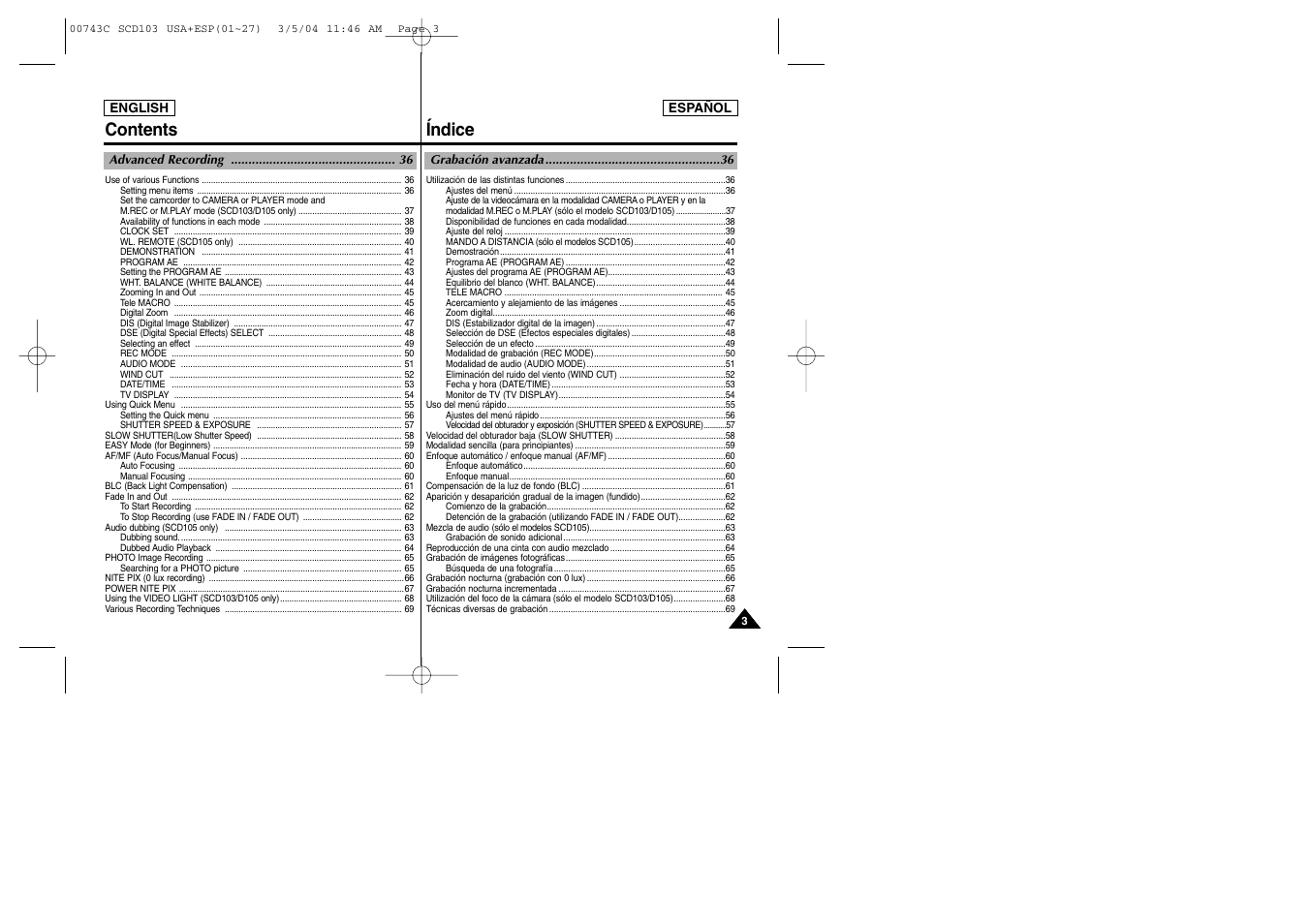 Índice contents | Samsung SC-D105-AFS User Manual | Page 3 / 107