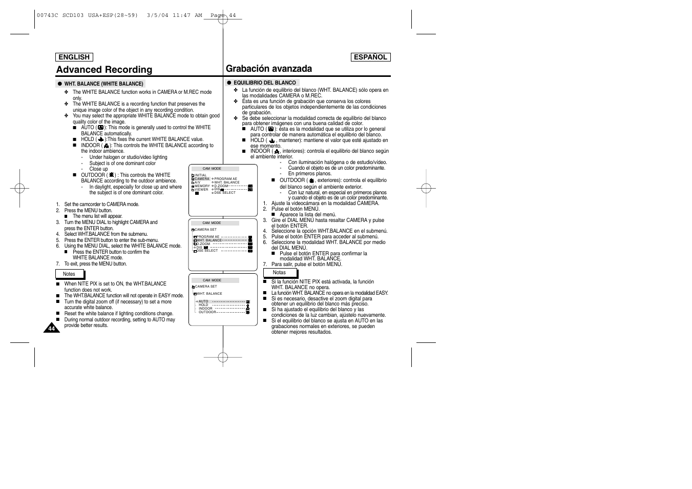 Advanced recording grabación avanzada | Samsung SC-D105-AFS User Manual | Page 44 / 107