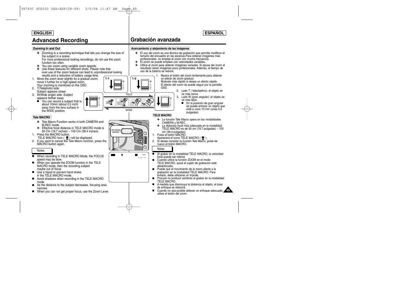 Advanced recording grabación avanzada | Samsung SC-D105-AFS User Manual | Page 45 / 107