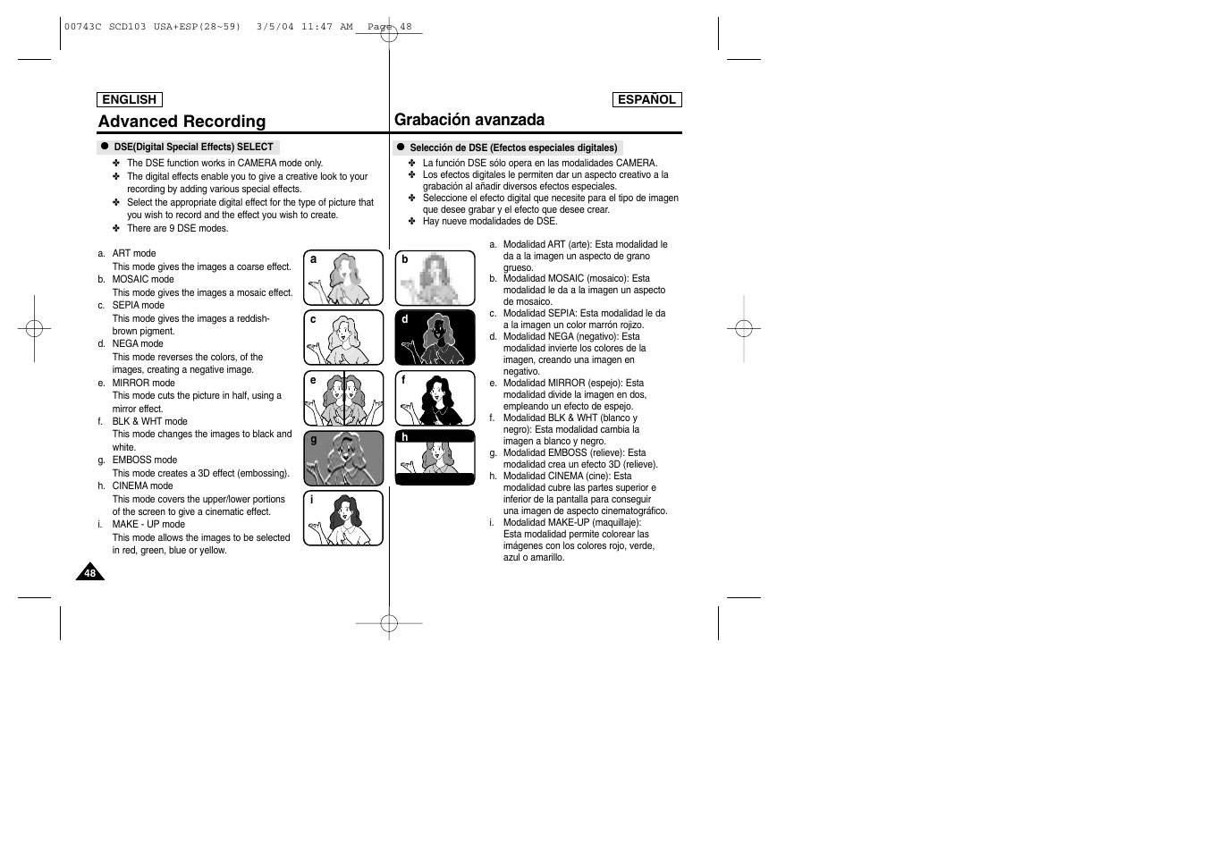 Advanced recording grabación avanzada | Samsung SC-D105-AFS User Manual | Page 48 / 107